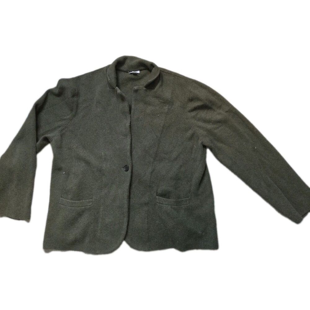 J.Crew Olive Green Cotton Knit Blazer Jacket Single Button Pockets XXL EUC